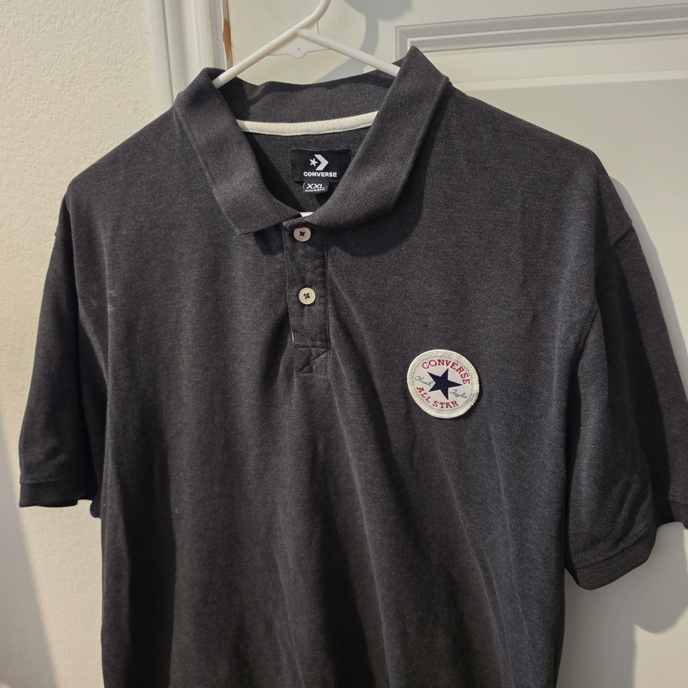 Converse All Star Chuck Taylor Mens XXL Polo Shirt Dark Gray Short Sleeve Logo
